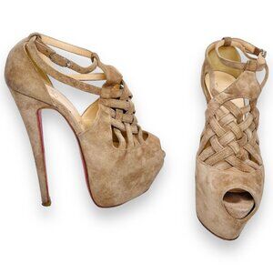 Christian Louboutin Suede Leather Carlotta Ultra High 160mm Platform Heels 35